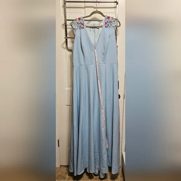 Mac Duggal 26540 Womens Blue Ieena Beaded Cap Sleeve V Neck Beaded Gown Dress - Picture 3 of 6